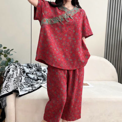 Plus Size Blumenmuster Caprihosen Loungewear - image 1