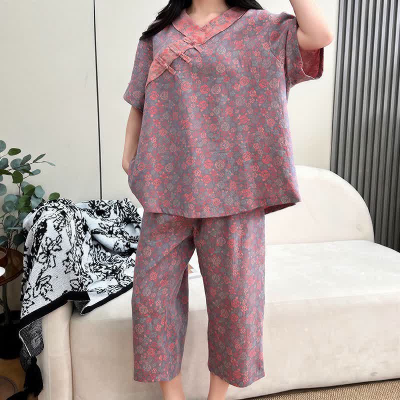 Plus Size Blumenmuster Caprihosen Loungewear - image 20