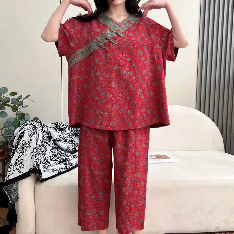 Plus Size Blumenmuster Caprihosen Loungewear - image 2