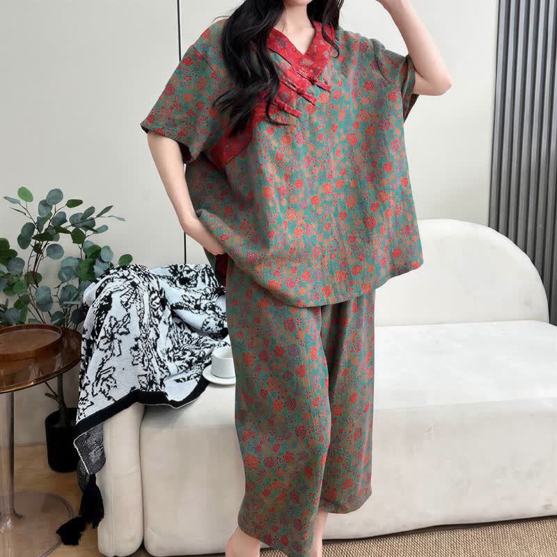 Plus Size Blumenmuster Caprihosen Loungewear - image 11