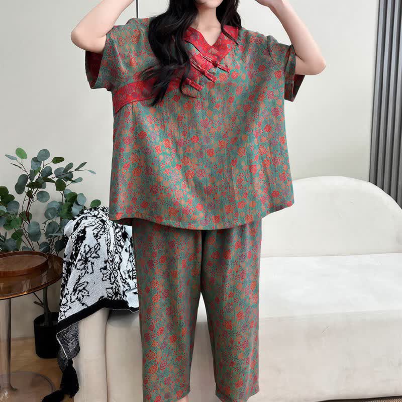 Plus Size Blumenmuster Caprihosen Loungewear - image 12