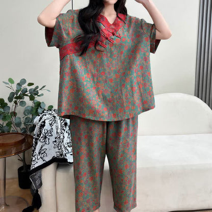 Plus Size Blumenmuster Caprihosen Loungewear - image 12