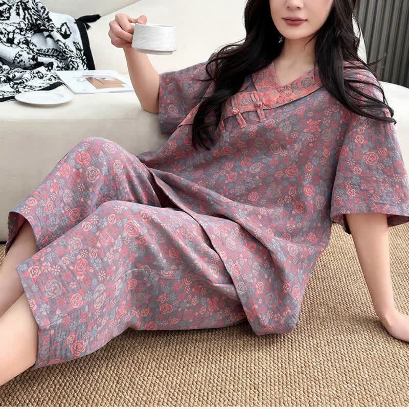 Plus Size Blumenmuster Caprihosen Loungewear - Lila - 5XL - image 17