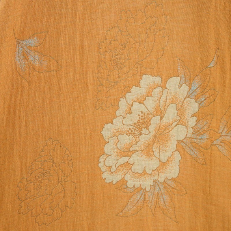 Kimono-Bademantel aus Baumwollgaze mit gelber Pfingstrose - image 6