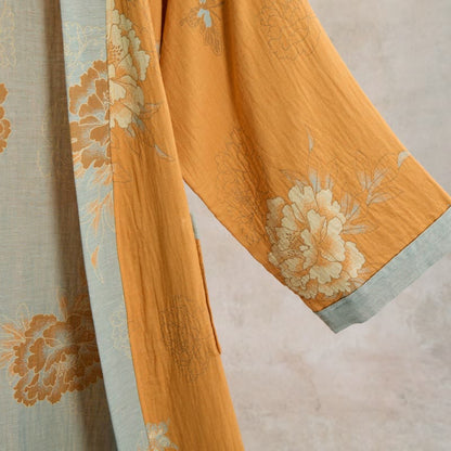 Kimono-Bademantel aus Baumwollgaze mit gelber Pfingstrose - image 4