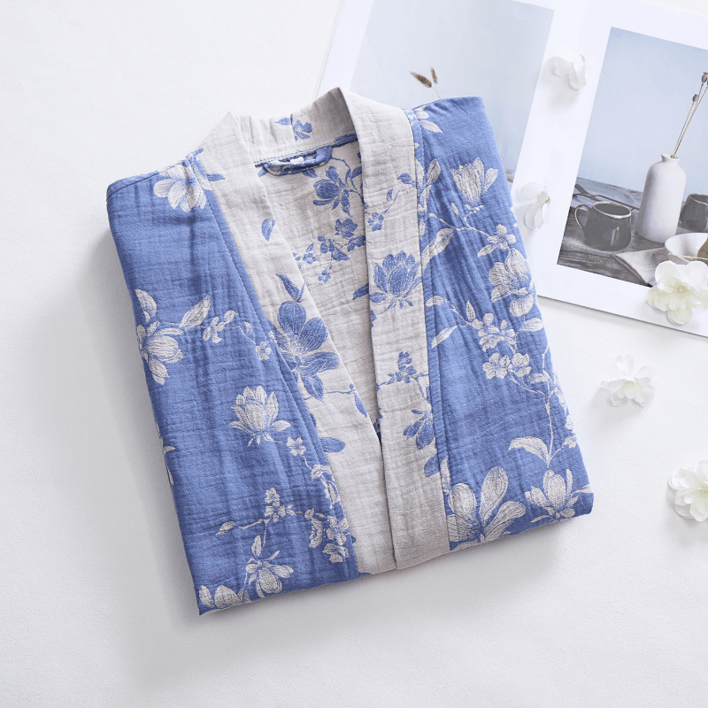 Eleganter Kimono-Bademantel aus doppellagigem Baumwollgewebe mit Blumenmuster - image 3