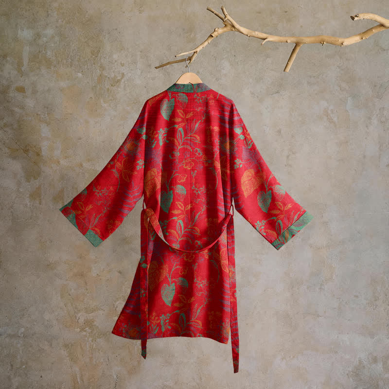 Retro-Baumwollkimono mit Blatt-Jacquardmuster - image 1