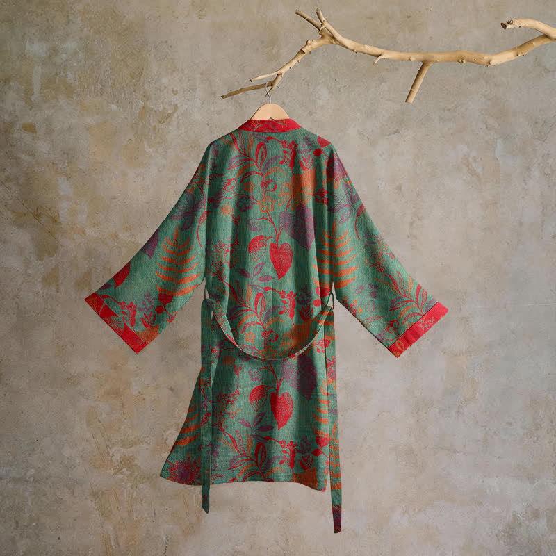 Retro-Baumwollkimono mit Blatt-Jacquardmuster - image 6