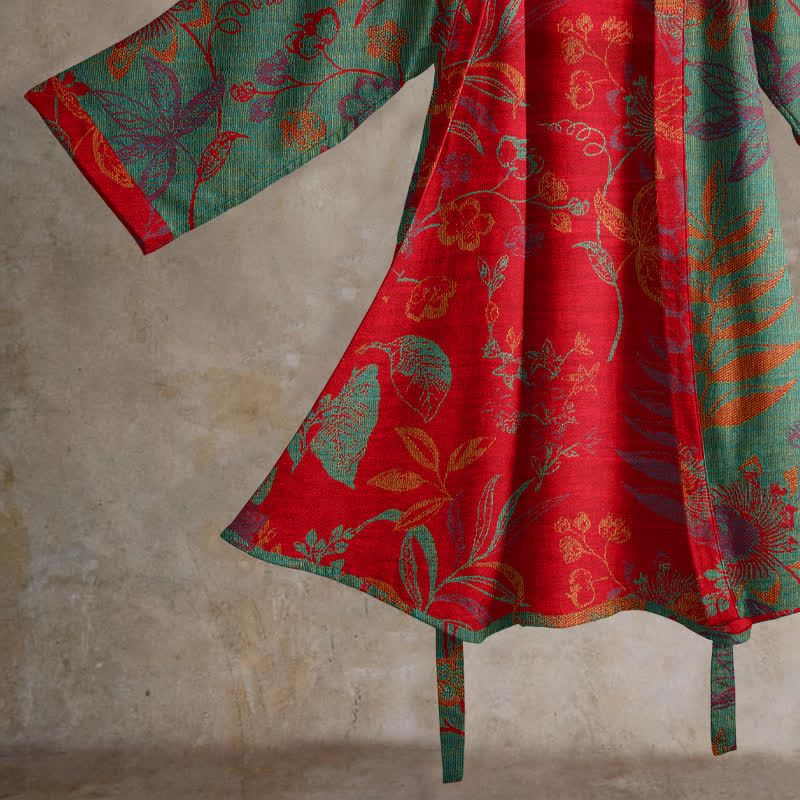 Retro-Baumwollkimono mit Blatt-Jacquardmuster - image 9