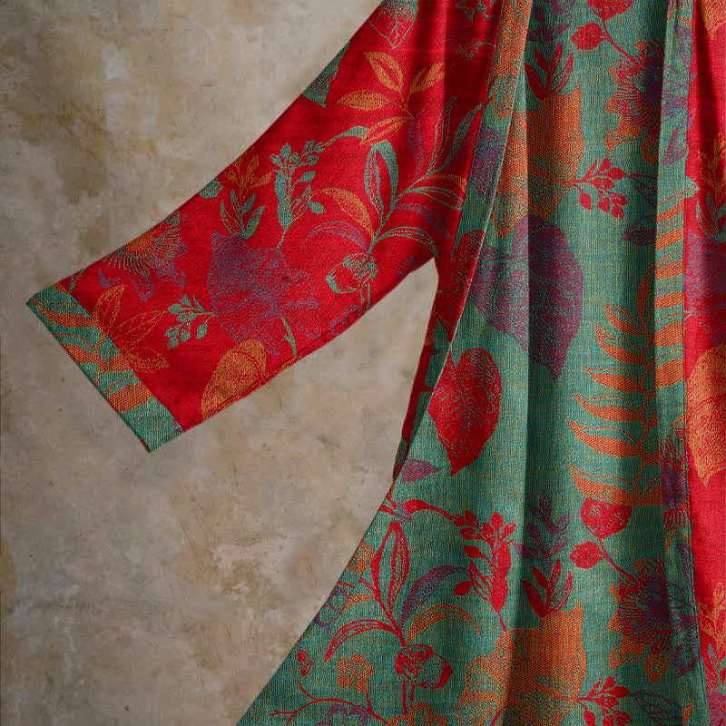 Retro-Baumwollkimono mit Blatt-Jacquardmuster - image 3