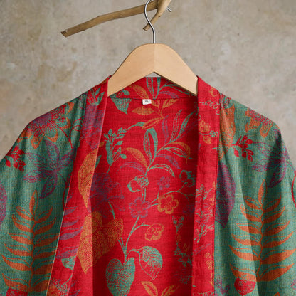 Retro-Baumwollkimono mit Blatt-Jacquardmuster - image 7