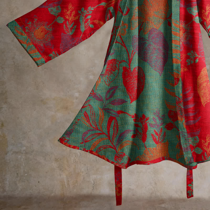 Retro-Baumwollkimono mit Blatt-Jacquardmuster - image 4