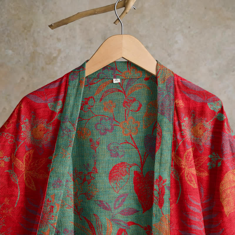 Retro-Baumwollkimono mit Blatt-Jacquardmuster - image 2