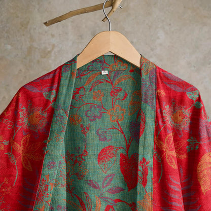 Retro-Baumwollkimono mit Blatt-Jacquardmuster - image 2