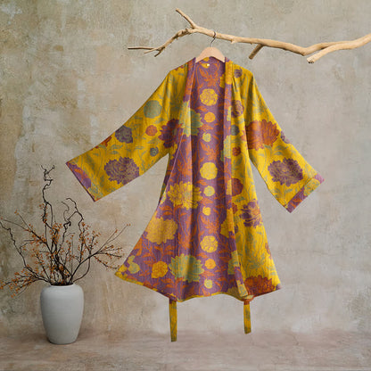 Vintage-Baumwollbademantel mit Blumenmuster - Gelb & Lila - 2XL - image 20