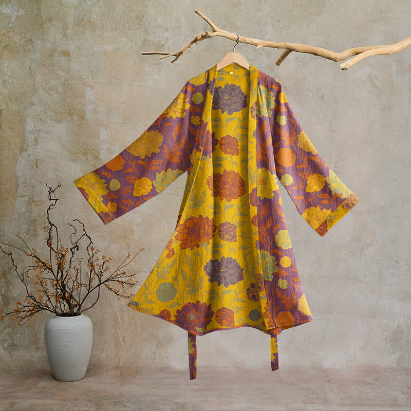 Vintage-Baumwollbademantel mit Blumenmuster - Lila und Gelb - 2XL - image 25