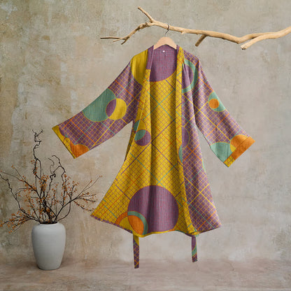 Retro-Bademantel aus Baumwolle mit geometrischem Kreis - Lila und Gelb - 2XL - image 0