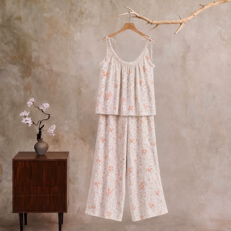 Loungewear-Set mit zartem Blumenmuster und Trägern - Rosa - XL - image 0
