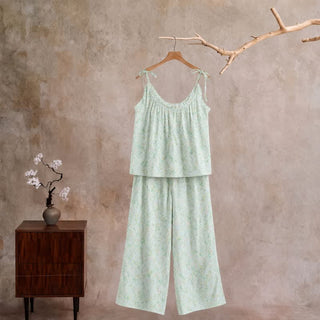 Loungewear mit Rosenmuster und Spaghettiträgern - Grün - XL - image 0