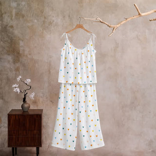 Loungewear mit Spaghettiträgern und Herzchenmuster - Weiß - XL - image 0