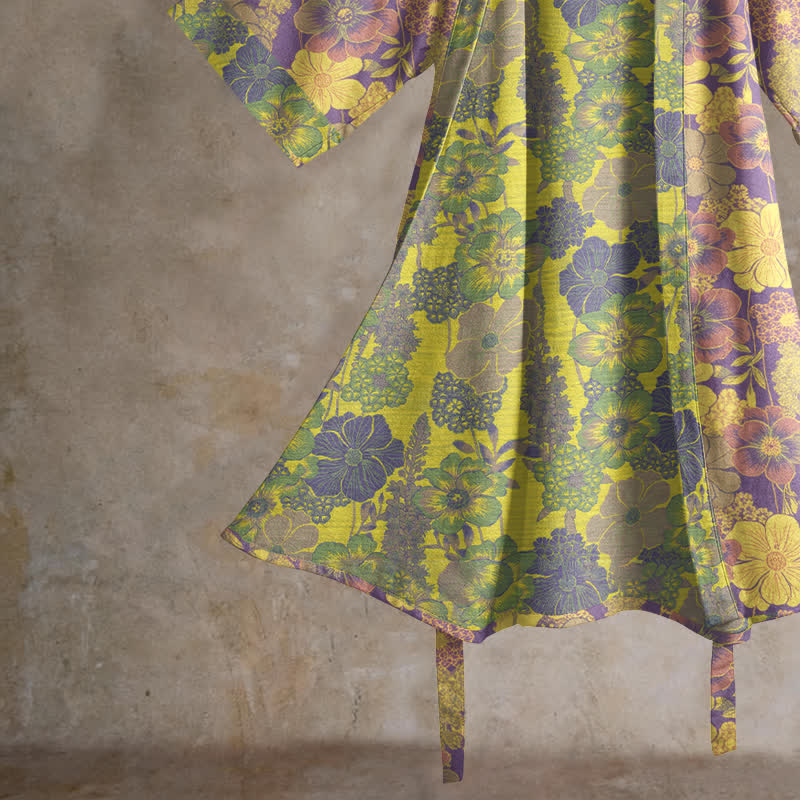 Kimono-Bademantel aus Baumwolle mit lila Blumenmuster - image 4