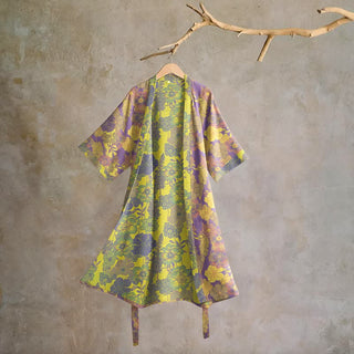 Kimono-Bademantel aus Baumwolle mit lila Blumenmuster - Lila - XL - image 0