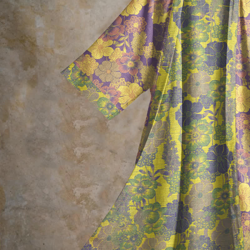 Kimono-Bademantel aus Baumwolle mit lila Blumenmuster - image 3