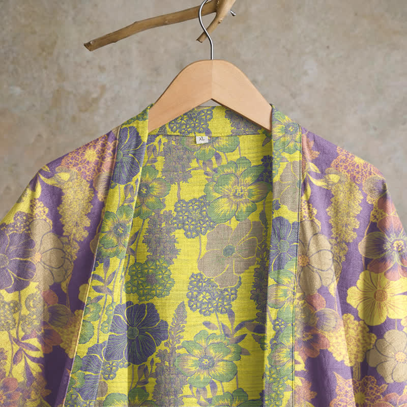 Kimono-Bademantel aus Baumwolle mit lila Blumenmuster - image 2