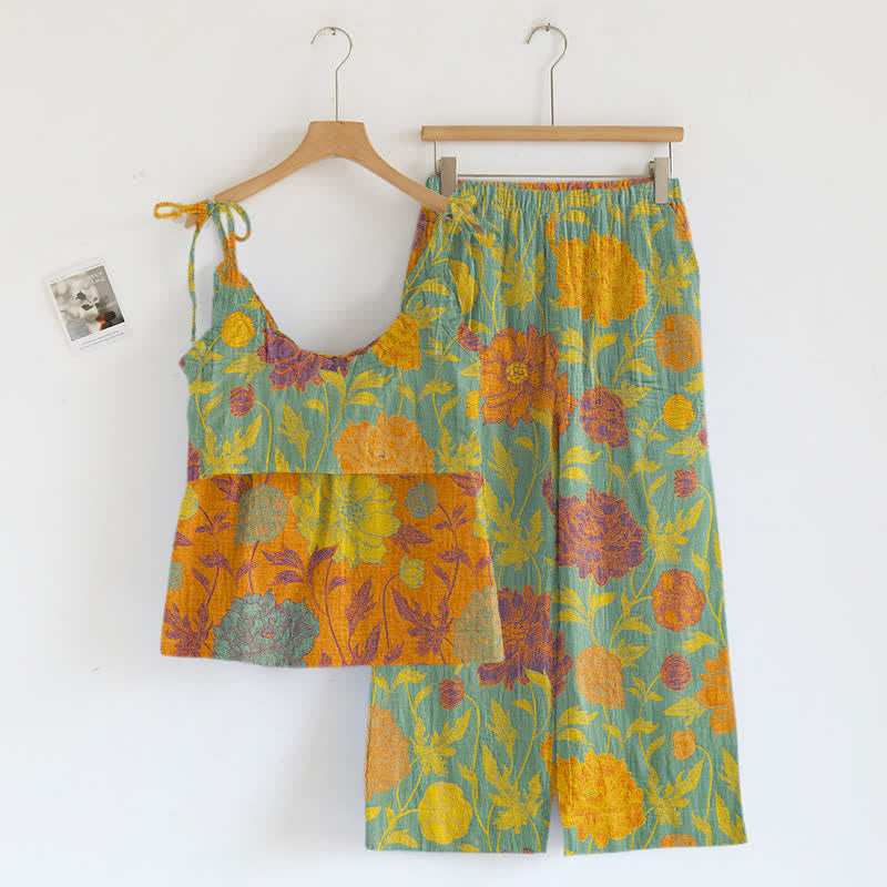 Retro-Pfingstrosen-Baumwoll-Cami-Loungewear-Set - image 5