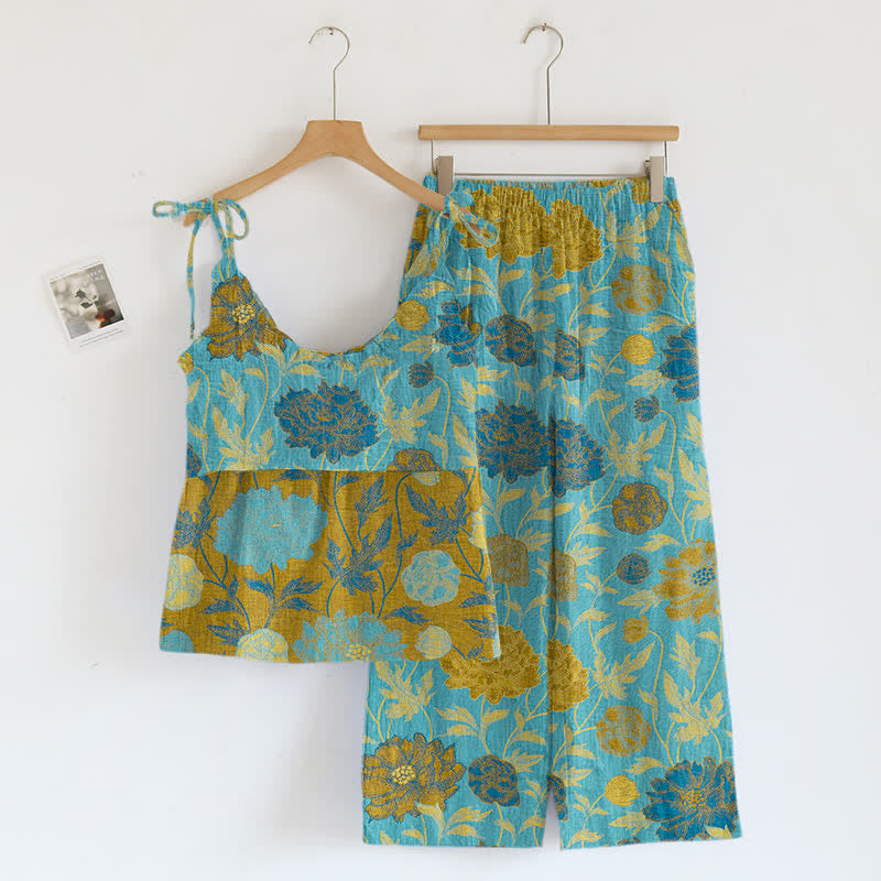 Retro-Pfingstrosen-Baumwoll-Cami-Loungewear-Set - image 9