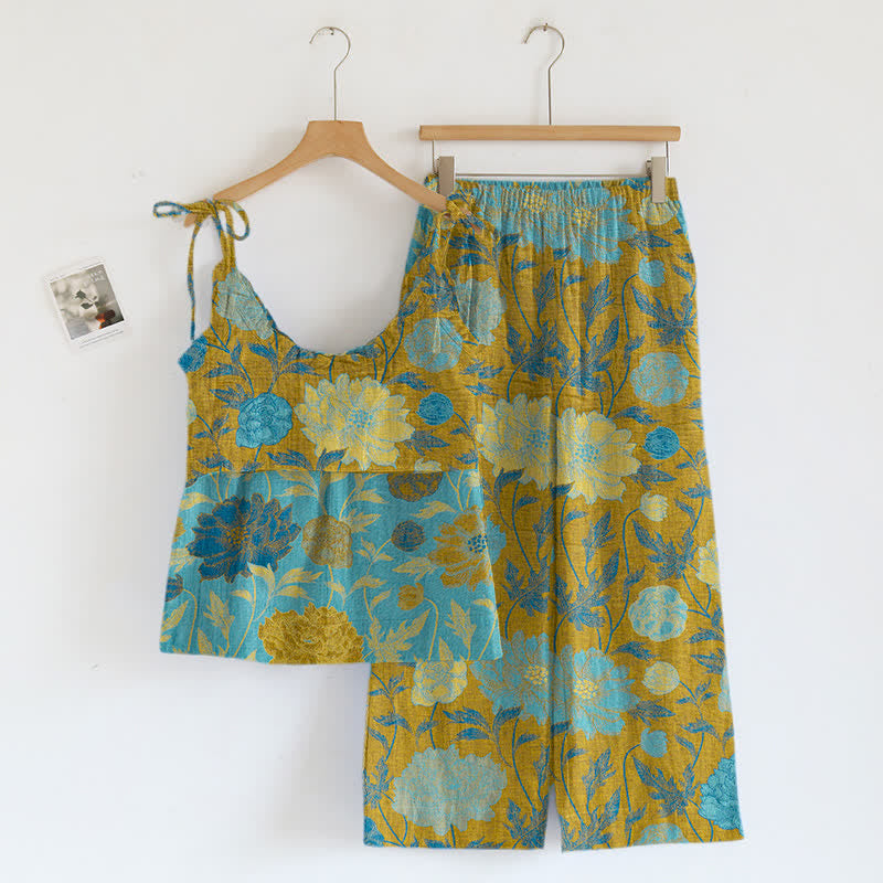 Retro-Pfingstrosen-Baumwoll-Cami-Loungewear-Set - image 13