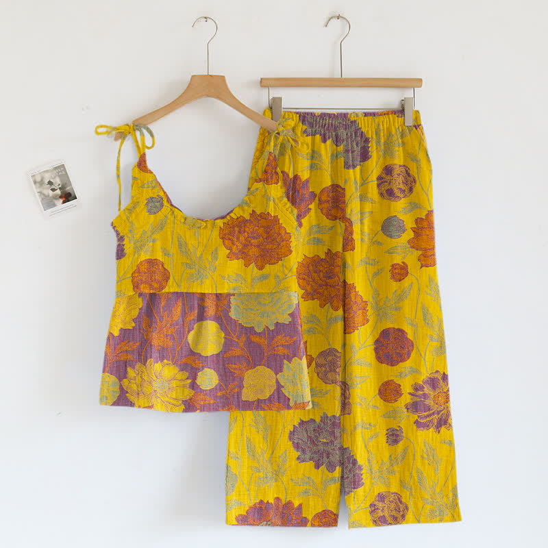 Retro-Pfingstrosen-Baumwoll-Cami-Loungewear-Set - image 17