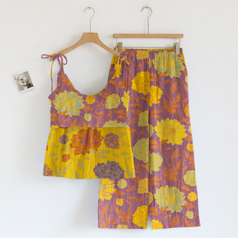 Retro-Pfingstrosen-Baumwoll-Cami-Loungewear-Set - image 21
