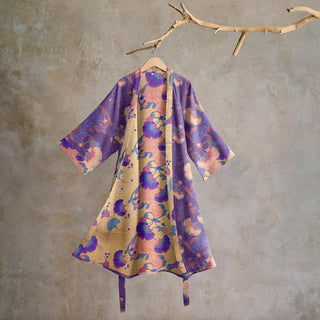 Kimono-Bademantel aus Baumwollgaze mit Blumenmuster - Lila - XL - image 0