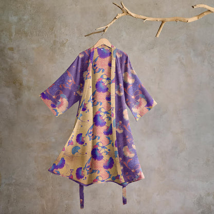 Kimono-Bademantel aus Baumwollgaze mit Blumenmuster - Lila - XL - image 0