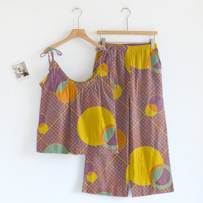 Pyjama-Set mit abstraktem Kreis-Camisole - Lila und Gelb - XL - image 0