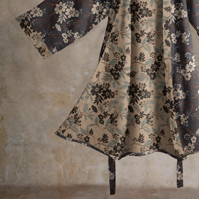 Kimono-Bademantel aus Baumwolle mit Mokka-Blumenmuster - image 4