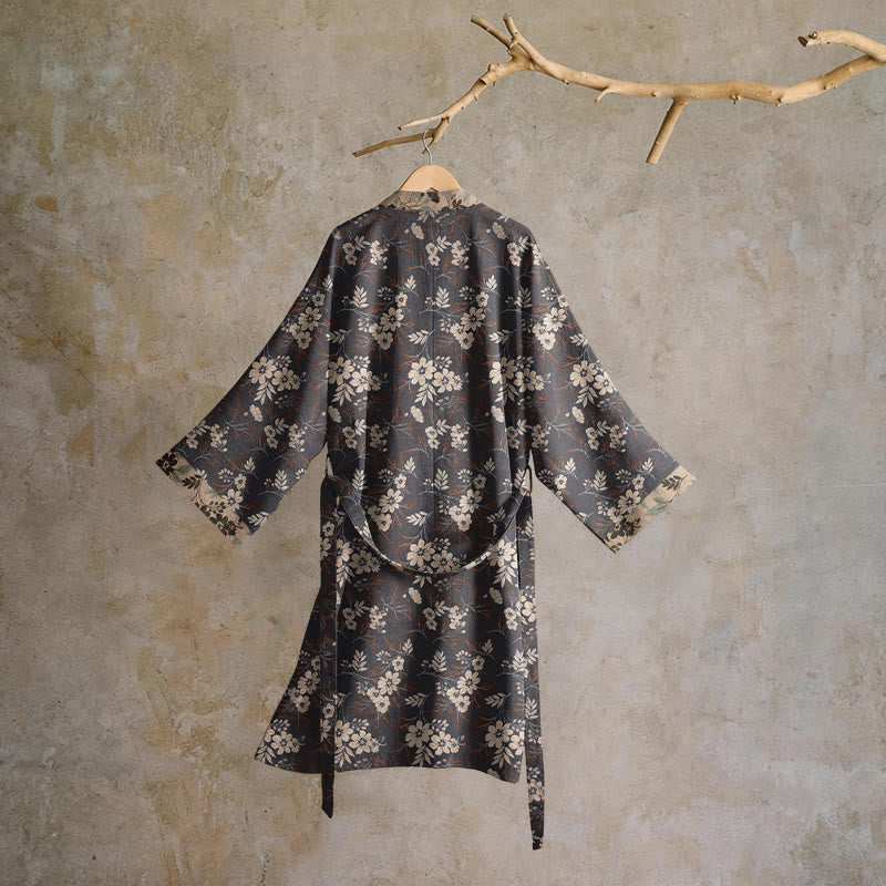 Kimono-Bademantel aus Baumwolle mit Mokka-Blumenmuster - image 1