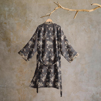 Kimono-Bademantel aus Baumwolle mit Mokka-Blumenmuster - image 1