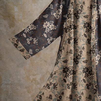 Kimono-Bademantel aus Baumwolle mit Mokka-Blumenmuster - image 3