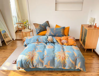 Vintage-Bettwäsche-Set aus Baumwollgaze mit Blumenmuster - Blau - König - image 0