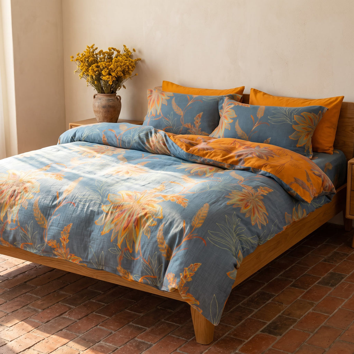 Vintage-Bettwäsche-Set aus Baumwollgaze mit Blumenmuster - image 1