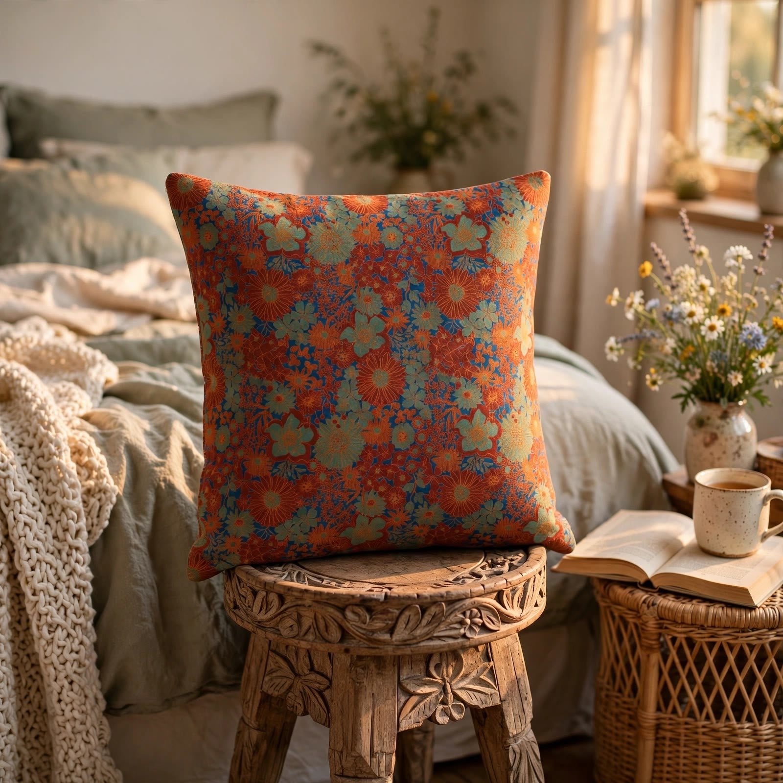 Kissen aus Baumwollgaze mit Vintage-Blumenmuster - image 4