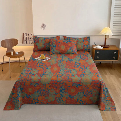 Bettwäsche-Set aus Baumwollgaze mit Retro-Blumenmuster - Rot - Tagesdecke - König - image 2