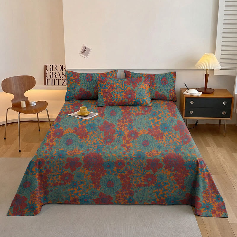 Bettwäsche-Set aus Baumwollgaze mit Retro-Blumenmuster - Grün - Tagesdecke - TwinXL - image 0