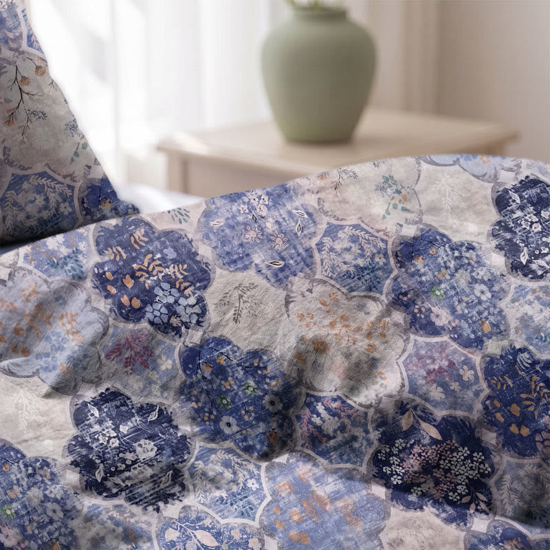 Bettwäsche-Set aus blauer Mosaik-Baumwollgaze mit Blumenmuster - image 5