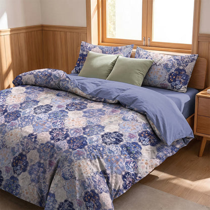 Bettwäsche-Set aus blauer Mosaik-Baumwollgaze mit Blumenmuster - image 2