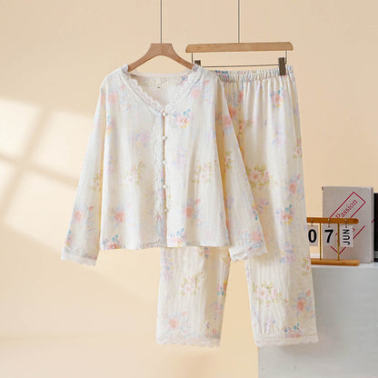 Romantisches Lounge-Set aus Baumwollgaze mit Blumenmuster - Beige - XL - image 0