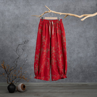 Rote Loungewear-Hose aus Baumwolle mit Blumenmuster - Rot - XL - image 0