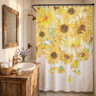 Rustikaler, wasserdichter Duschvorhang mit Sonnenblumenmuster - Gelb & Grün - 180cm x 200cm - image 0
